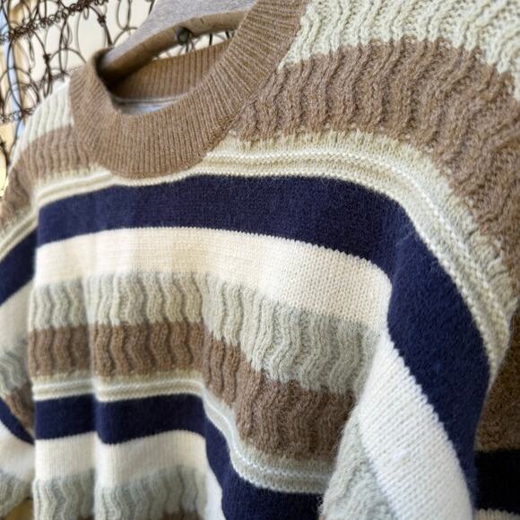 Baltic Born Kira Striped Sweater Navy Sage Tan Beige Soft Chunky NK11144 Size XL - Picture 6 of 10